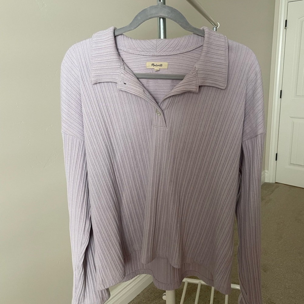 Madewell Soft Lavender Ribbed Polo Blouse